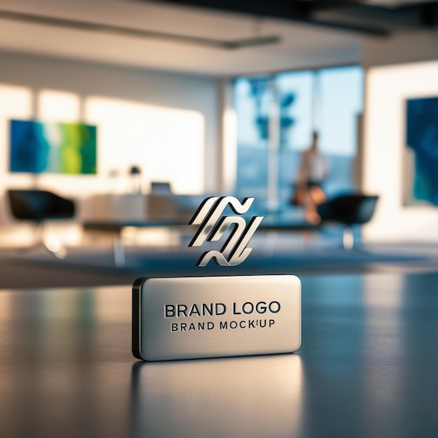 Photo brand logo mockup on panel wall with brand office background