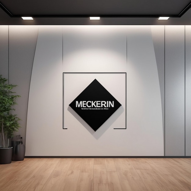 Photo brand logo mockup on panel wall with office background