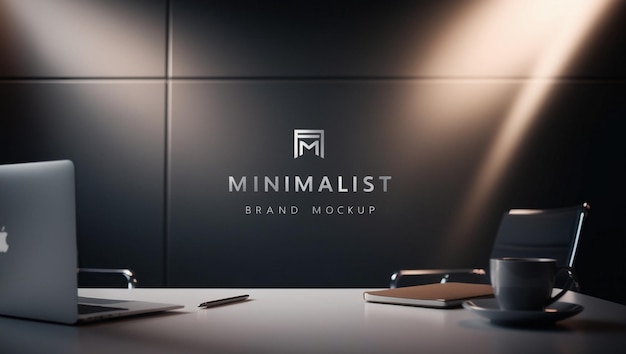 Photo brand minimal logo mockup on panel wall with office background