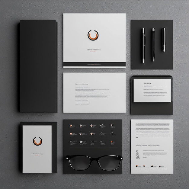 Branding mockup with stationery logo and glasses