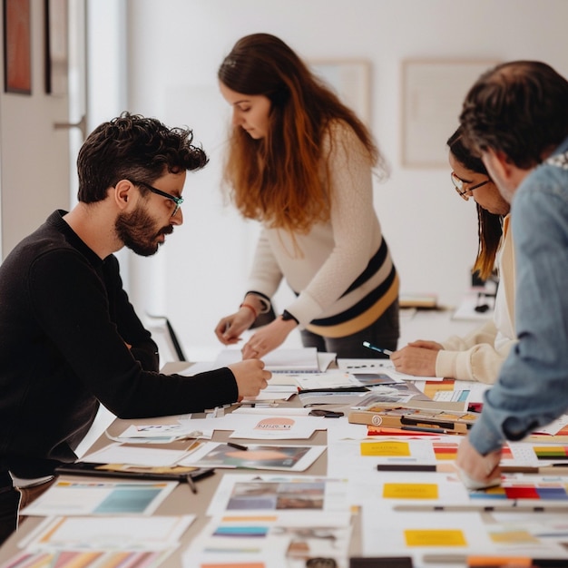 A branding workshop with designers developing a new logo and brand guidelines