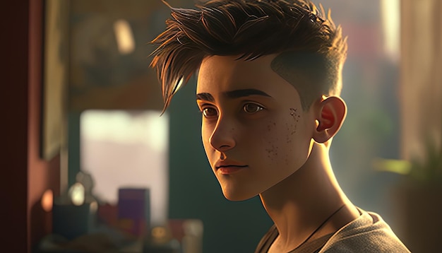 Brash hero a teenager with a cool haircut digital art illustration Generative AI