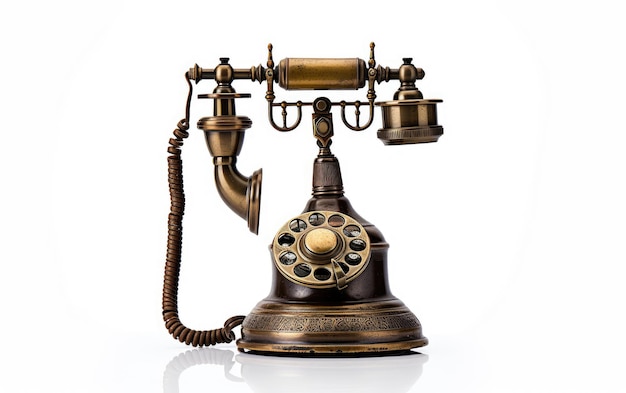 Brass Candlestick Phone on White Background