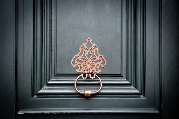 Brass door knocker on an entrance door