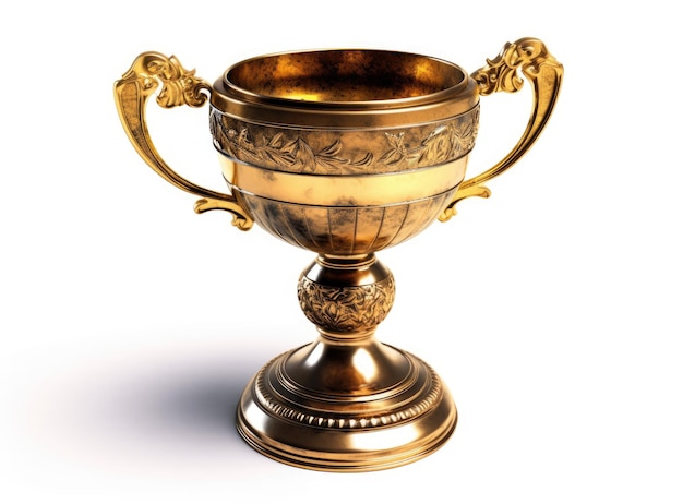 Brass steel trophy dual handle neoclassic isolated on white Trophy is a tangible durable reminder of a specific achievement serves as recognition evidence of merit awarded for sporting events