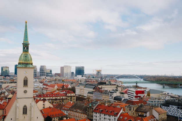 Bratislava city view with St Martins church and Danube river Bratislava Slovakia