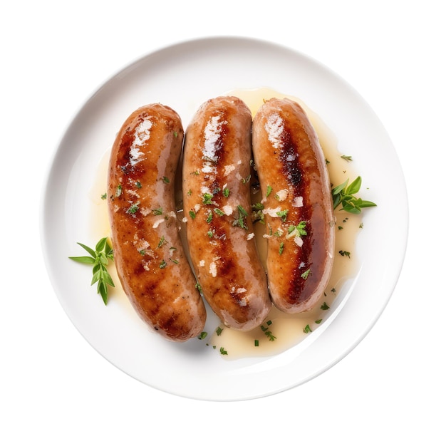 Bratwurst German Cuisine On White Plate