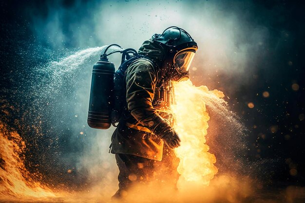 A brave firefighter battles the raging flames risking all to extinguish the inferno Generative AI