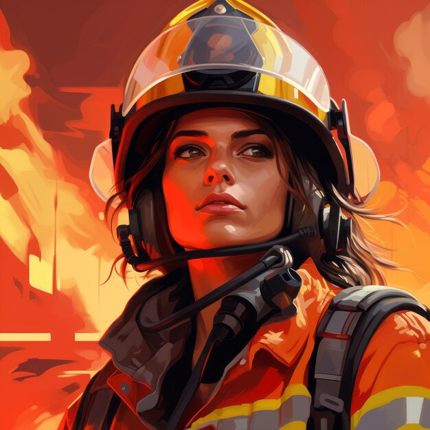 Brave firefighter woman donning her helmet Generative AI