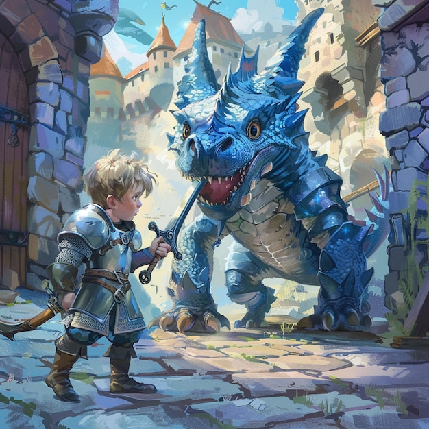 A brave knightintraining rescuing a captured dragon from a dungeon