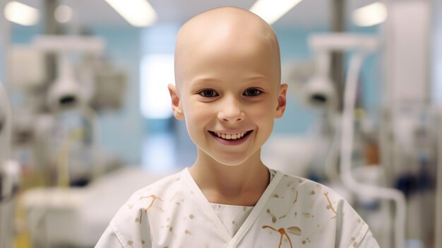 Brave young child smiling in a medical facility