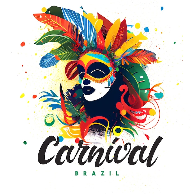 Brazil Carnival Latin Woman Wear Bright Costume Traditional Rio Party Flat Bright Illustration