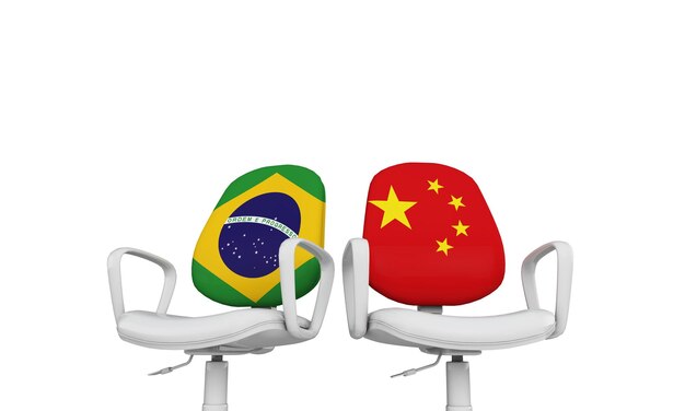 Brazil and China business chairs International relationship concept 3D Rendering