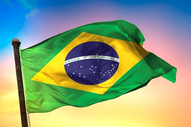 brazil country flag, 3d flag, and color background.