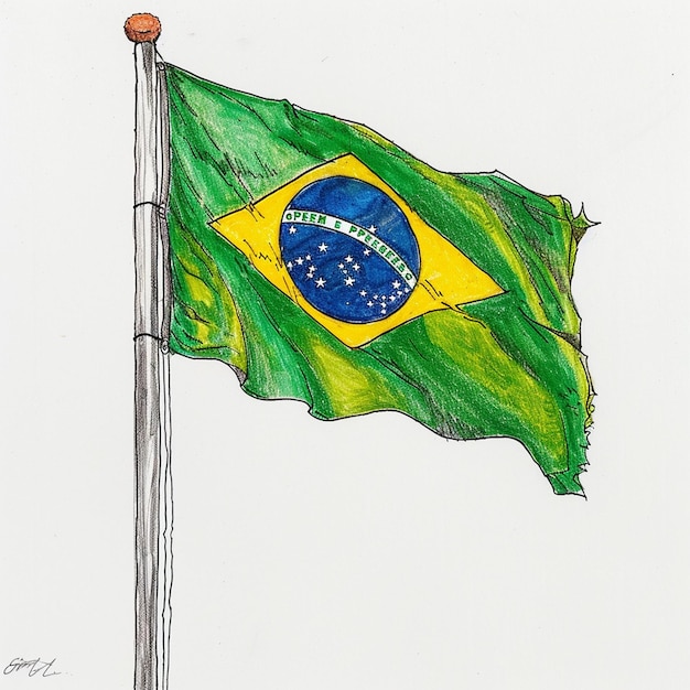 Brazil flag Brazilian national flag drawing on white background