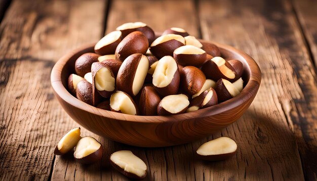 Brazil nuts in wooden bowl