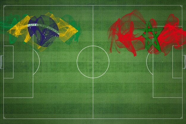 Brazil vs Morocco Soccer Match national colors national flags soccer field football game Competition concept Copy space