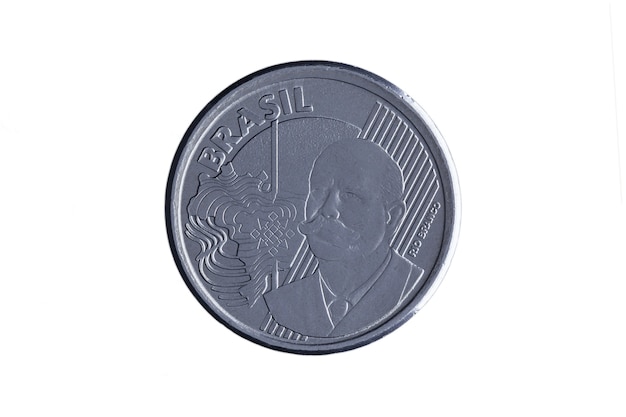 Brazilian "50 centavos de Real" 2019 coin anverse on white background - high magnification