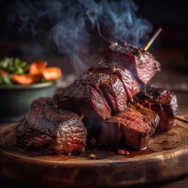 Brazilian barbecue served with picanha on a wooden base