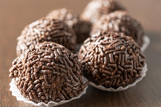 brazilian brigadeiro brigadier traditional candy for party with chocolate sprinkles