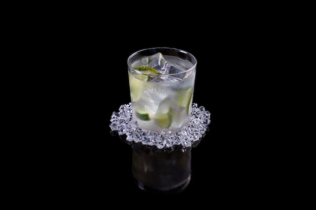 Brazilian caipirinha drink high resolution photo in studio with black background