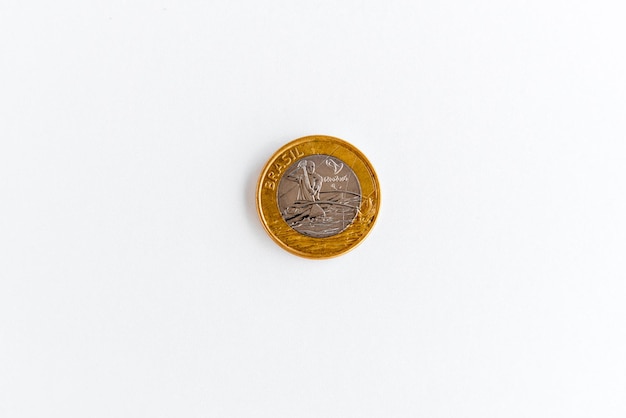 Brazilian commemorative coin Brazilian real coin on white background