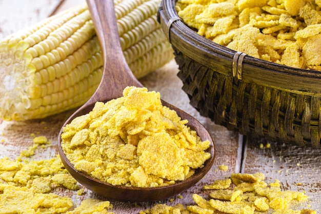 Brazilian cornmeal in flakes, toasted and dried. Brazilian culinary ingredient