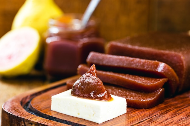 Brazilian dessert called romeo and juliet, guava paste with rural cheese, typical of Brazilian parties