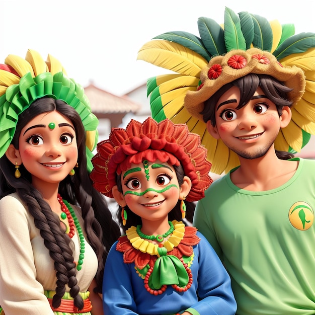 Brazilian family dressed in traditional Brazilian costume