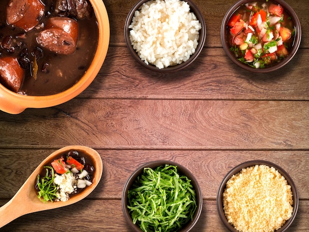 Brazilian feijoada Traditional Brazilian food top view