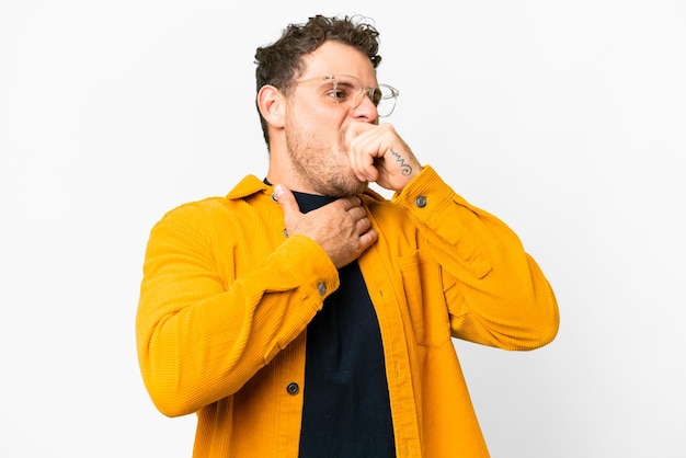 Brazilian man over isolated white background coughing a lot