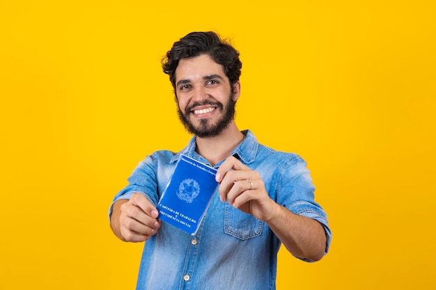 Brazilian man with document work and social security Carteira de Trabalho e Previdencia Social