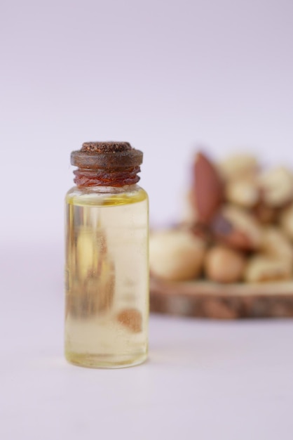 Brazilian nut and oil on table