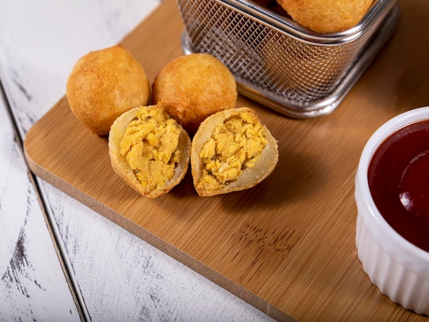 Brazilian snacks fried balls stuffed with chicken