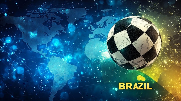 Photo brazilian soccer ball with floating white and black pattern