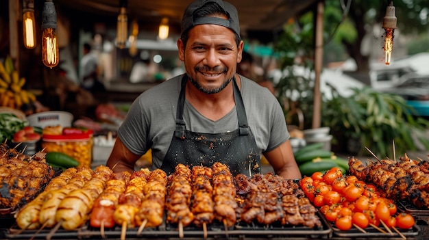 Brazilian street vendor selling Aa na Tigela with toppings