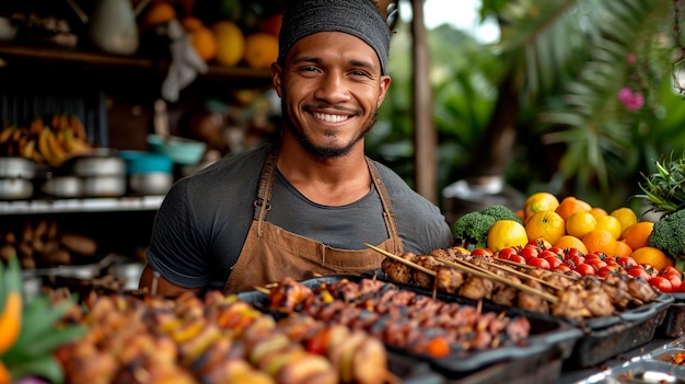 Brazilian street vendor selling Aa na Tigela with toppings