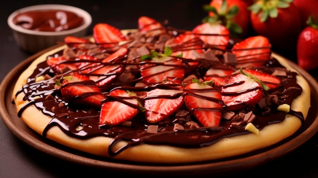 Brazilian sweet pizza with chocolate and strawberry brazilian sweet pizza with chocolate and strawberry Generative AI