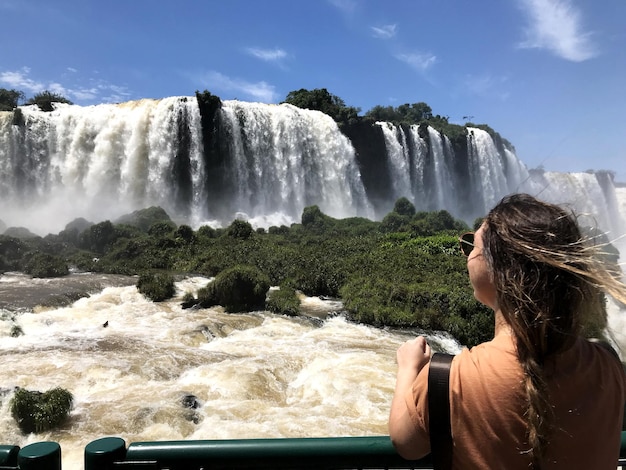 Brazilian woman tourist in the Iguassu Falls