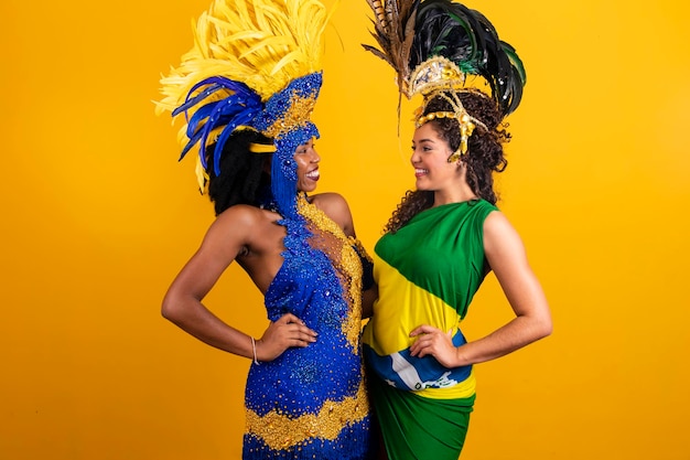 Brazilian women posing in carnival costume