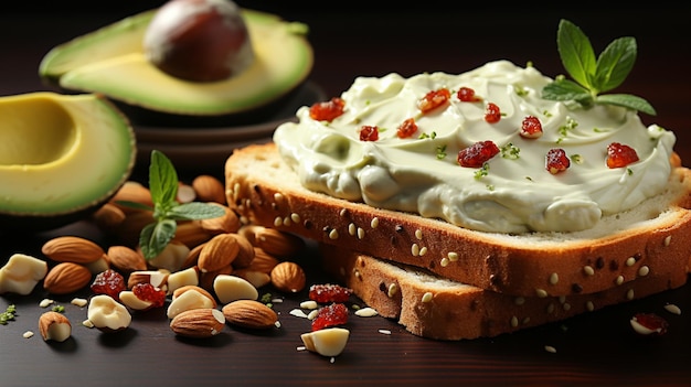 Bread and avocado cream toast sandwich breakfast