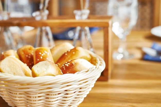 Bread basket on table