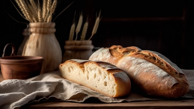 Bread and bread on a table with a wooden background