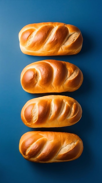 Bread and buns over blue background