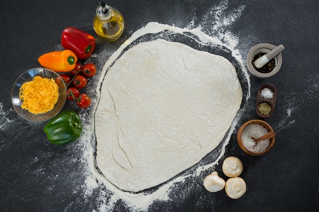 Bread dough with various vegetables and ingredients