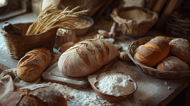 Bread and flour display Generative AI