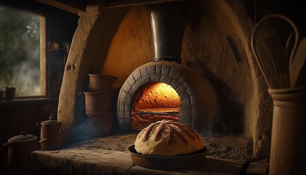 Bread from a wood stove Generative AI