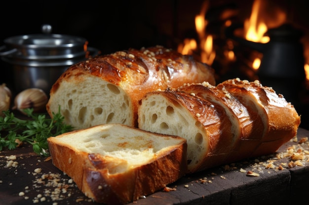 Bread and Garlic Close Up Slices generative IA