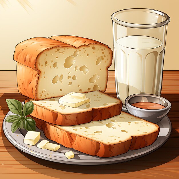 Bread and milk for breakfast