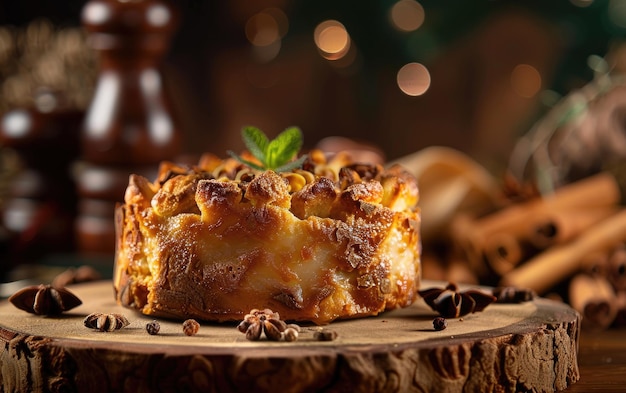 A Bread pudding on the traditional background professional advertising food photo ai generated